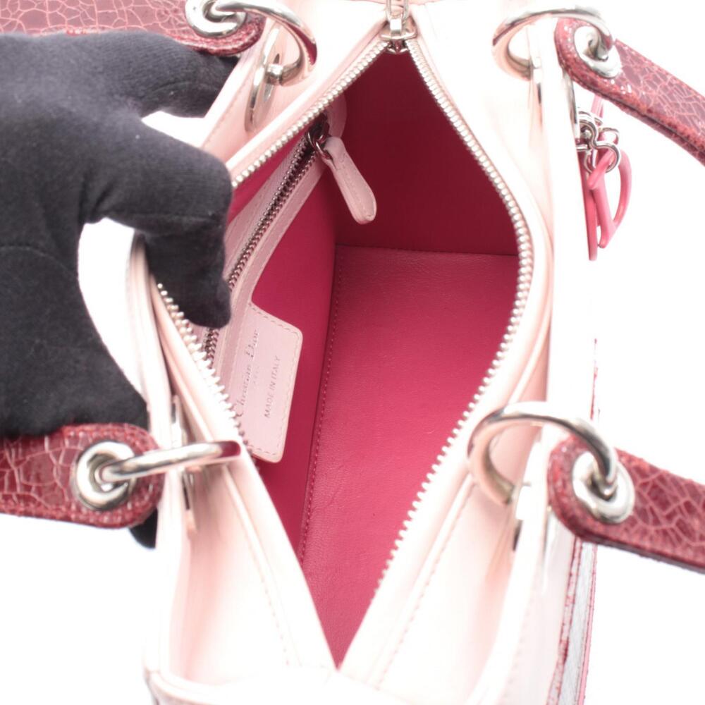Dior Red Leather LADY Burgundy Pink Handbag